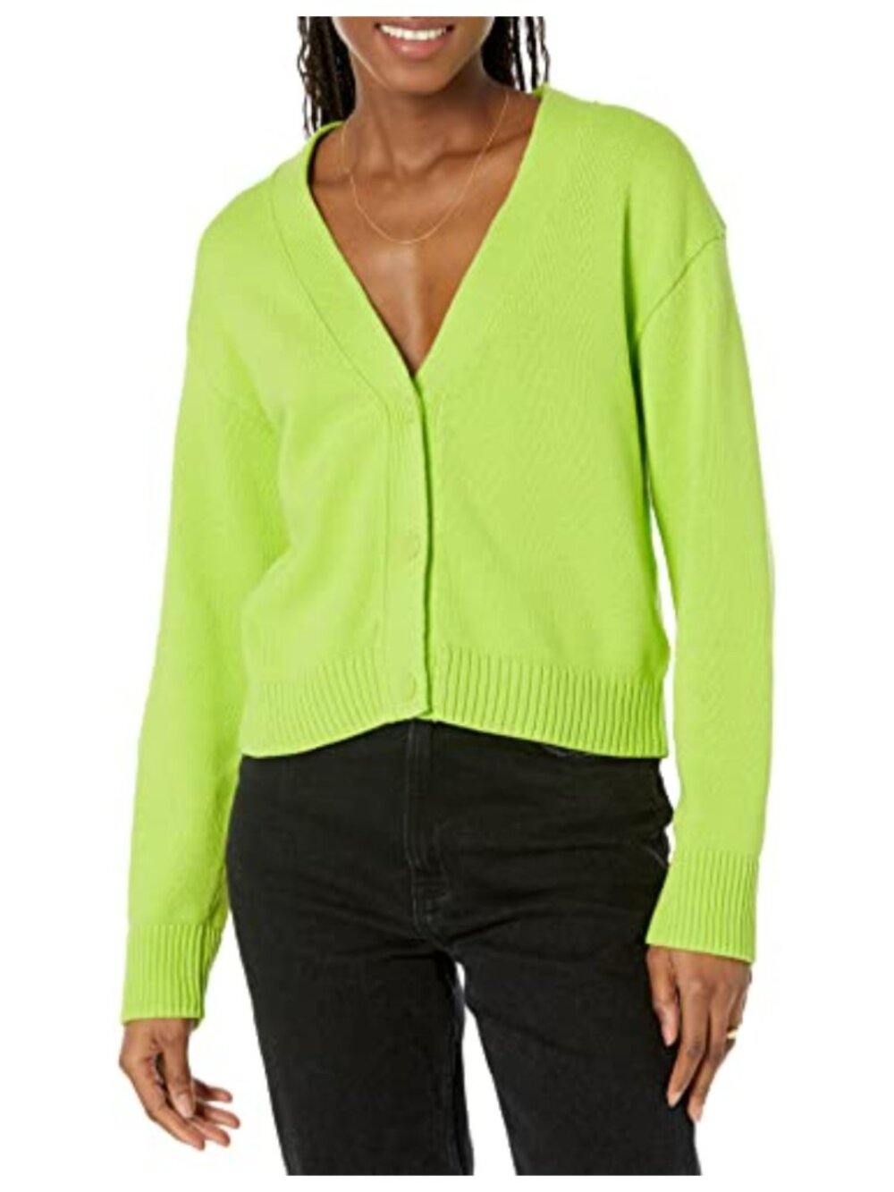 Women's Relaxed Fit V-Neck Cropped Cardigan Button Front Long Sleeve